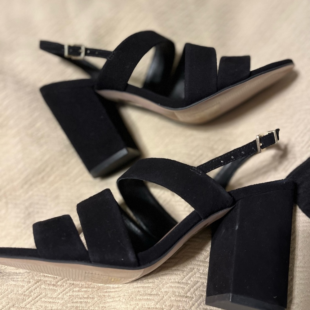 Reiss Naomi Black Suede Strappy Block Heels